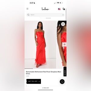 Lulus Remarkable Refinement Red Floral Strapless Maxi dress, size XS, worn twice